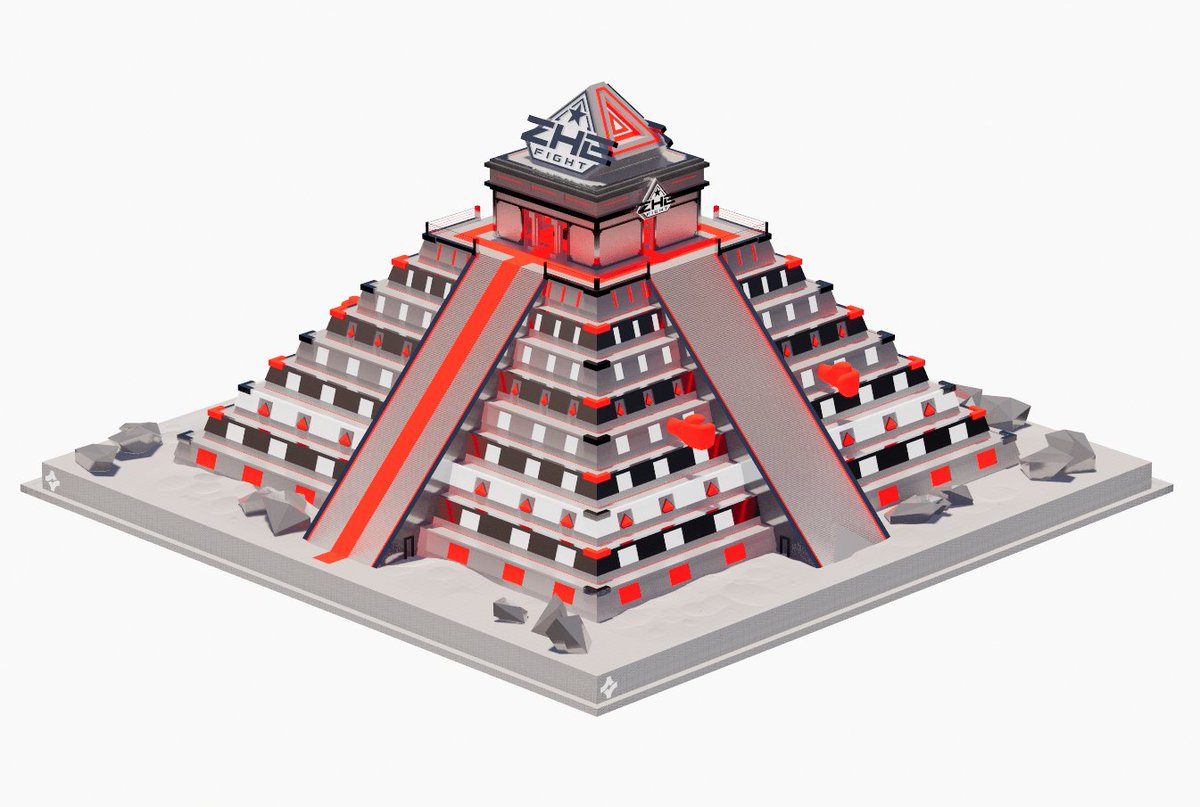 archiverse888's tweet photo. - @ZheFight logo on the 4 sides of the pyramid, extruded in 3D to give it some perspective and impact throughout the design
- a red ribbon which leads the way to the upper room
- a boxing ring in the room above (not part of the secret rooms, it's just an extra) https://t.co/VyLRjOHiG3