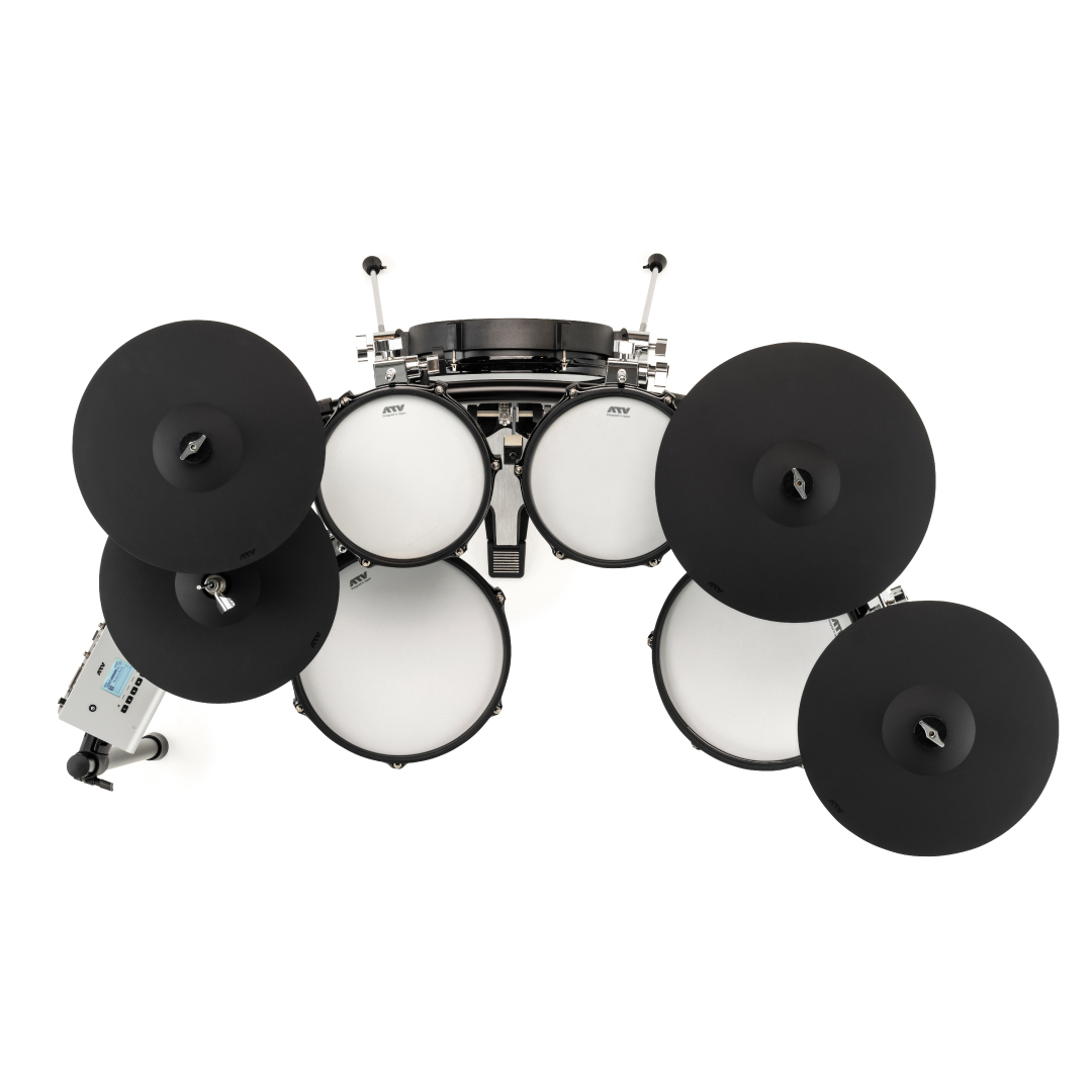 atv_corporation's tweet photo. EXS-5のパッドサイズは13"キック、13"スネア、14"ハイハット、16"ライドシンバル。
ハイハットはaDrums artistの開閉式（aD-H14）を採用し、スタンド仕様です。
アコースティックドラムのサイズ感で細部にまでこだわったEXS-5は初心者から上級者まで幅広い層から選ばれています。
#電子ドラム #exs5 https://t.co/PWVDzpvFR7