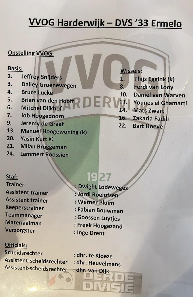 VVOGzat's tweet photo. De opstelling van VVOG voor de Veluwse Derby tegen @DVS33NL! #vvodvs https://t.co/TmkhUfUfG0