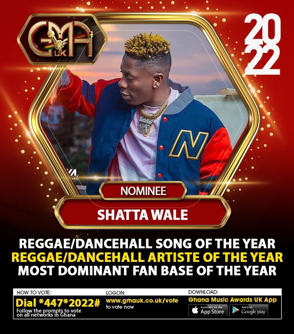 To vote for Shatta Wale in #gmauk22 

Dial *447*2022# on all networks,
and follow the prompts.
••••••
#gmaukxtra
#gmauk22 #ghanamusicawardsuk2022
#ourmusicourculture

Shatta Movement let's win all 🔥🔥👍

#ONGOD 
#GOGALBUM