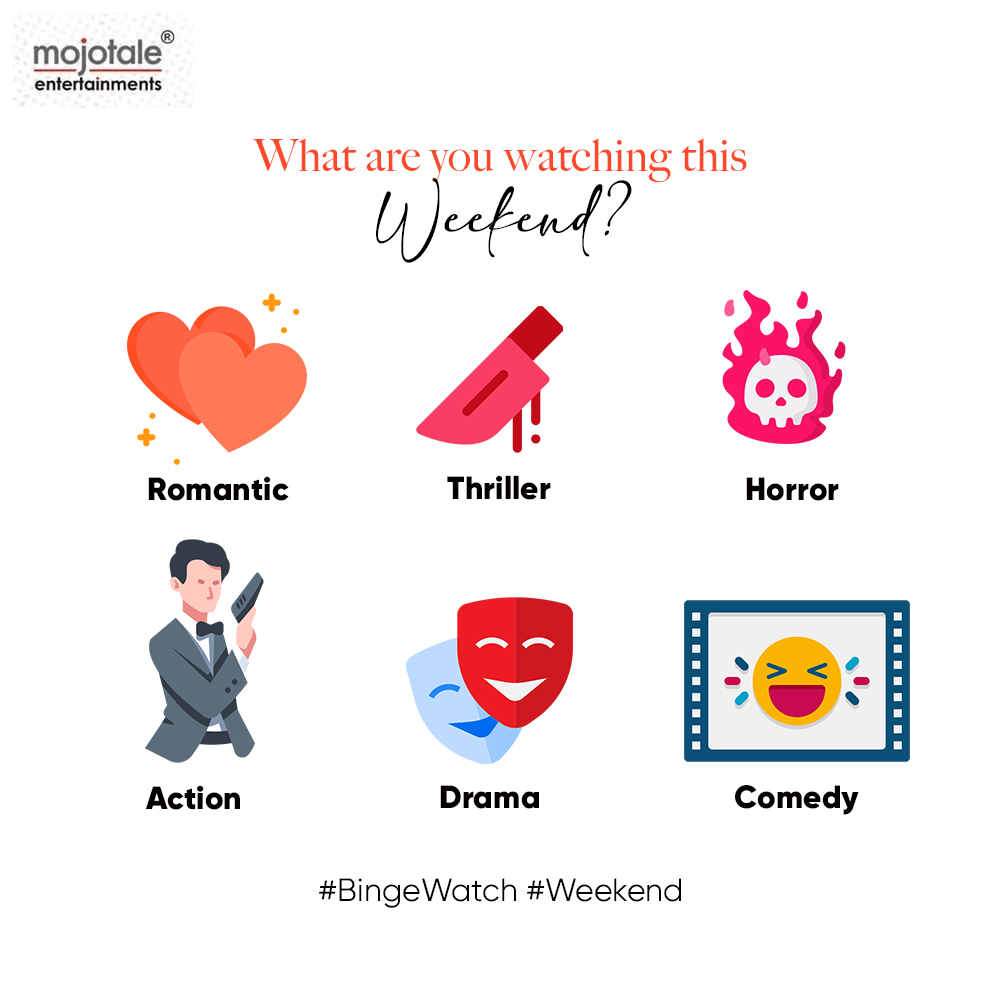 mojotale's tweet photo. Weekend calls for a binge watching marathon! What are you watching this weekend?
.
#weekend #bingewatch #movies #webseries #weekendwatch #mojotaleentertainments #mojotale #Twitter https://t.co/QFlrUdzUwS