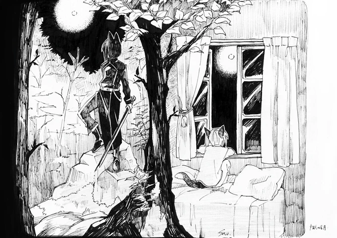 #中秋の名月 この言葉を知ったのは4年前この絵を描いた時でした

任務に出ているノシュアの帰りを待ってる、子供クイロス

毎年、中秋の名月と聞くと、この絵を思い出してなんとなく、寂しい思いをしていましたが、今年はアランとクイロスが一緒に月を見ている絵を描けたので、これからは大丈夫そう 