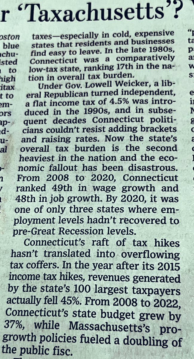 ctrewes's tweet photo. CT mentioned in @WSJ today.
A recent history of high taxes + pandemic = low economic growth and a severe worker shortage.
Tell your friends voting for Lamont is not an option. #bob4gov https://t.co/d9prs9tN8l