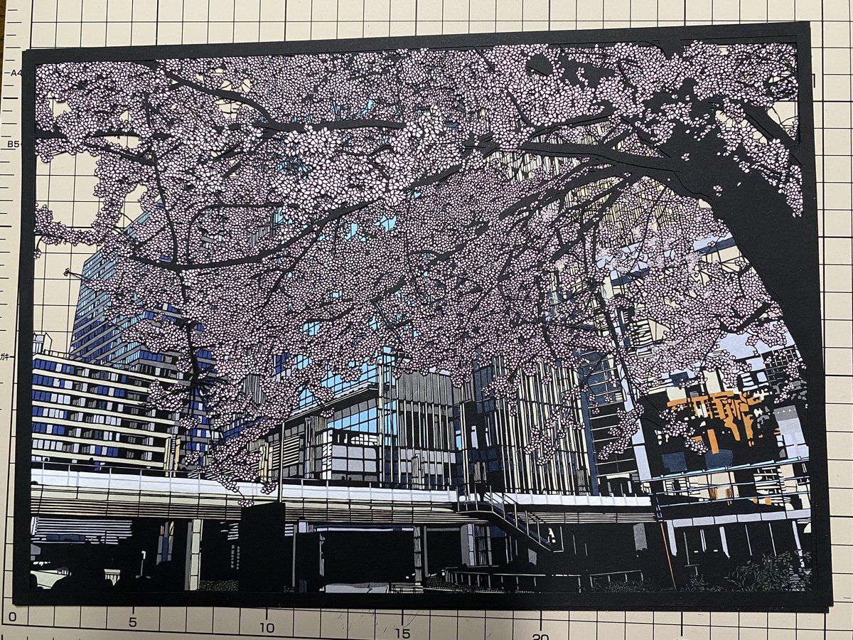 no humans cherry blossoms tree scenery building traditional media outdoors  illustration images