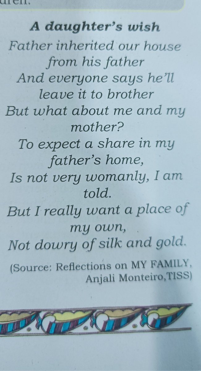 arvind_ratnu1's tweet photo. From "reflection of My Family" by Anjali Monterio....it is inner feelings of a doughter and mean  all of doughters..... @anjalimonterio @unwomenindia @unwomenchief @ https://t.co/6uZZSoboKu