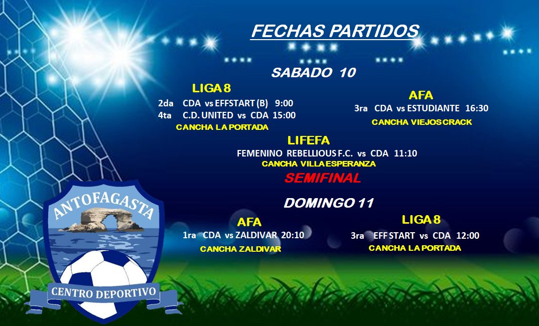 cdantof_cl's tweet photo. Fechas de los Partidos y amistosos de este fin de semana del Club Centro Deportivo #Antofagasta 
#Calama #Tocopilla #Mejillones #Taltal https://t.co/LOGdWAnNS7