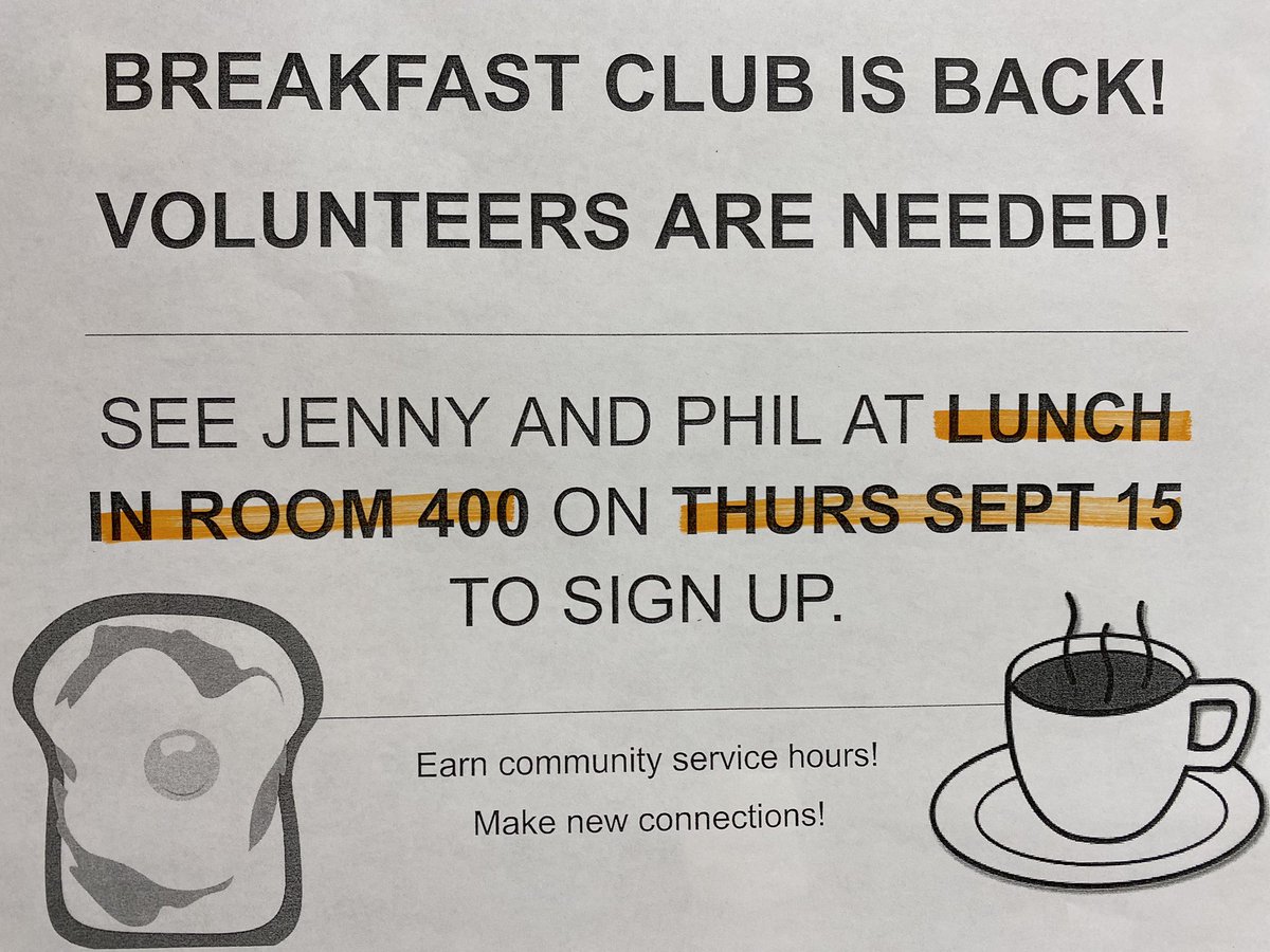 AHS students: Breakfast Club is back! Volunteers welcome! <a href="/OCDSB/">OCDSB</a> <a href="/hs_adult/">The Adult High School</a>
