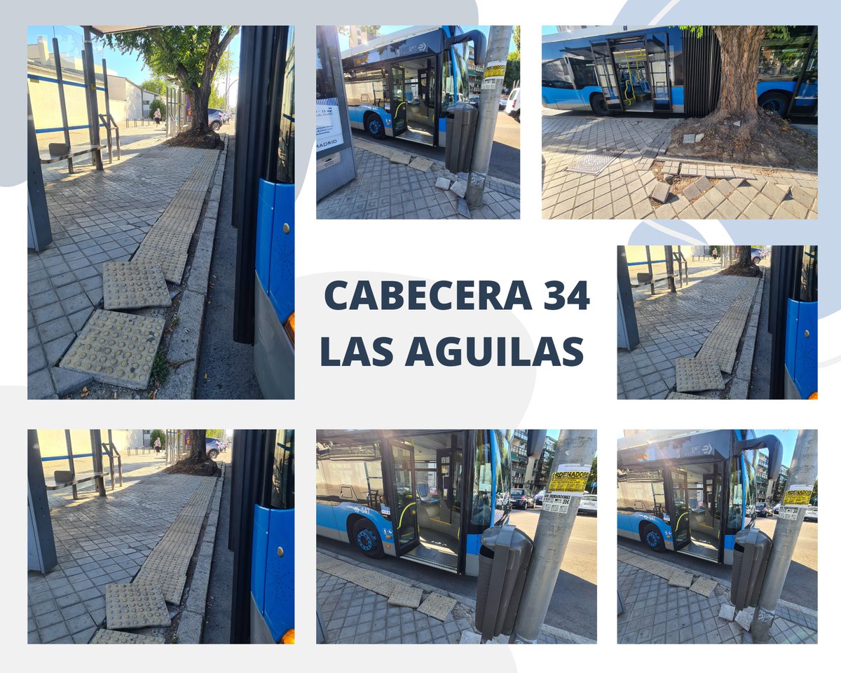 RosaOrtega's tweet photo. @Lineamadrid Os informo del estado lamentable que se encuentra la Cabecera de la Linea 34 en Las Águilas. 
Es un lugar, que al estar al lado de un Centro de Salud, suben muchas personas mayores y carritos de bebé. 
Toda la parada está levantada!
Cualquier día se cae alguien. https://t.co/HkIyZ27buA