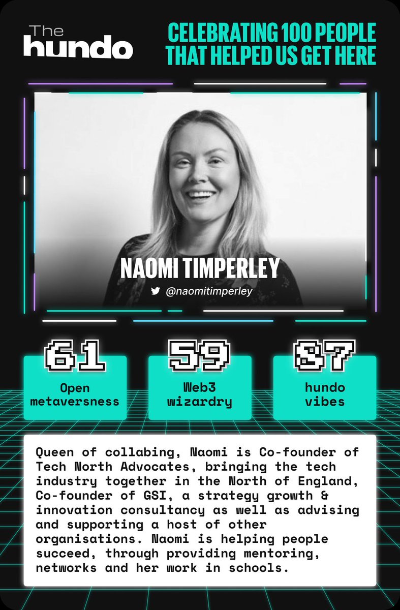 hundo_xyz's tweet photo. 🎉 60 days till #CareerCon22 🎉

@naomitimperley is today's #hundo100 and is co-founder of Tech North Advocates and GSI.

Full post - https://t.co/49UWo87nTG https://t.co/7NMf7H1y70