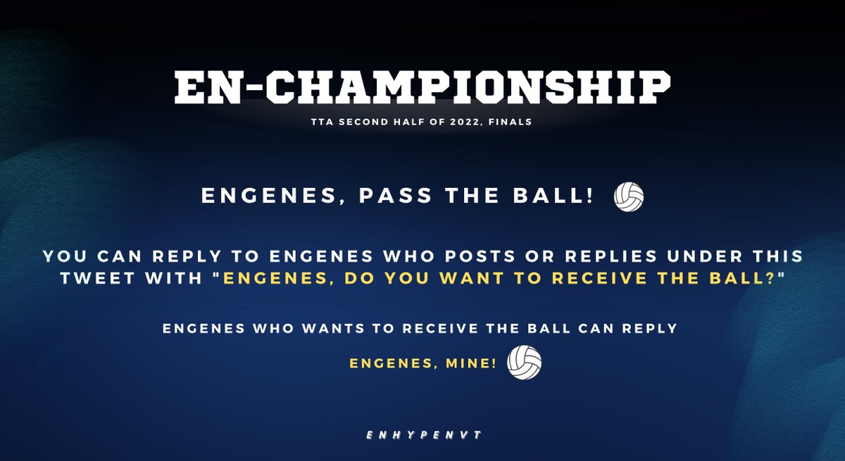 ENHYPENVT's tweet photo. [EN-CHAMPIONSHIP TTA FINALS 2022]

CHAMPIONSHIP IS AROUND THE CORNER!! 

Engenes, do you want to receive the ball? 🏐

@ENHYPEN_members @ENHYPEN #ENHYPEN #엔하이픈 https://t.co/XxVHSzK4cI