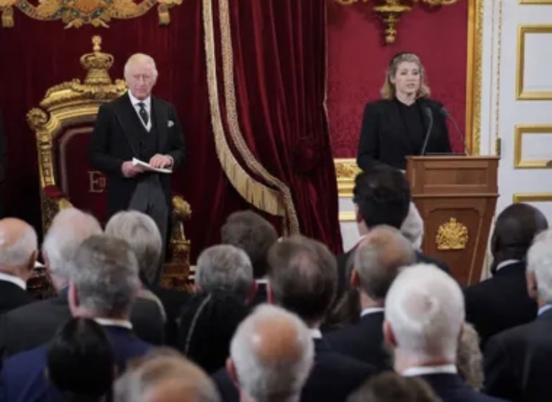 mohammedakunjee's tweet photo. Here’s Penny Mordaunt leading the accession ceremony of King Charles III, and here’s her brother being sentenced for being a child sex offender nonce. (Tiny Tears is decidedly quite on this) https://t.co/XmO8doOk4T