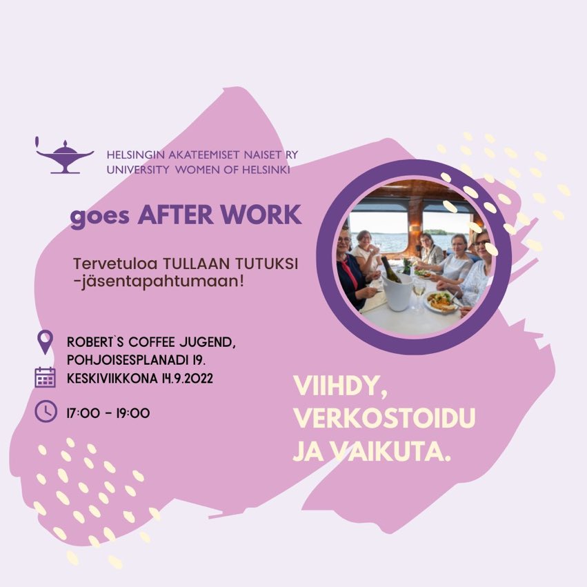 Osana <a href="/SANLFKAF/">Suomen Akateemisten Naisten Liitto</a> paikallisyhdistysten toimintaa <a href="/HANaiset/">HAN</a> syksy starttaa jäsentapaamisella 14.9.2022. Tervetuloa kaikki jäsenyydestä kiinnostuneet kuulemaan toiminnastamme👇🏻 Lisätietoa meistä löydät myös sivuiltamme: helsinginakateemisetnaiset.fi