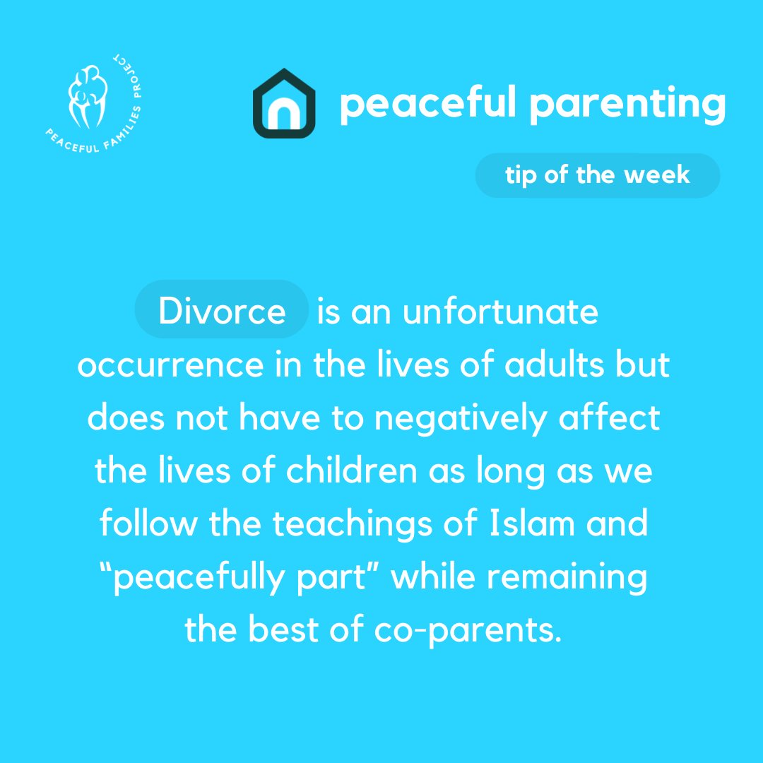 Peaceful Families Project (@peacefulproject) on Twitter photo Divorce is an unfortunate occurrence in the lives of adults but does not have to negatively affect the lives of children as long as we follow the teachings of Islam and “peacefully part” while remaining the best of co-parents. Divorce is an unfortunate occurrence in the lives of adults but does not have to negatively affect the lives of children as long as we follow the teachings of Islam and “peacefully part” while remaining the best of co-parents.