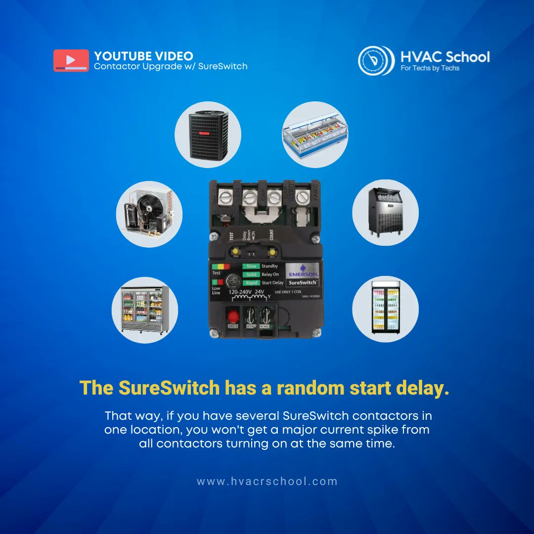 HVACRSchool's tweet photo. I like using the White-Rodgers SureSwitch for facilities with several units, like multi-family housing and light commercial operations with several HVAC units.
You can watch my recent unboxing video about that neat contactor on the HVAC School YouTube channel.
#hvac #sureswitch https://t.co/K716aAMG9O