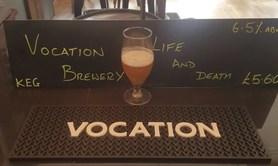 New on the keg board this weekend is a beer from <a href="/vocationbrewery/">Vocation Brewery</a> called Life and Death.
It's an American style IPA, hoppy, fruity and citrussy. A lovely beer, come down and give it a taste!
#CraftBeer #IPA #Bromley #Alehouse #Camra #Independent #Beer