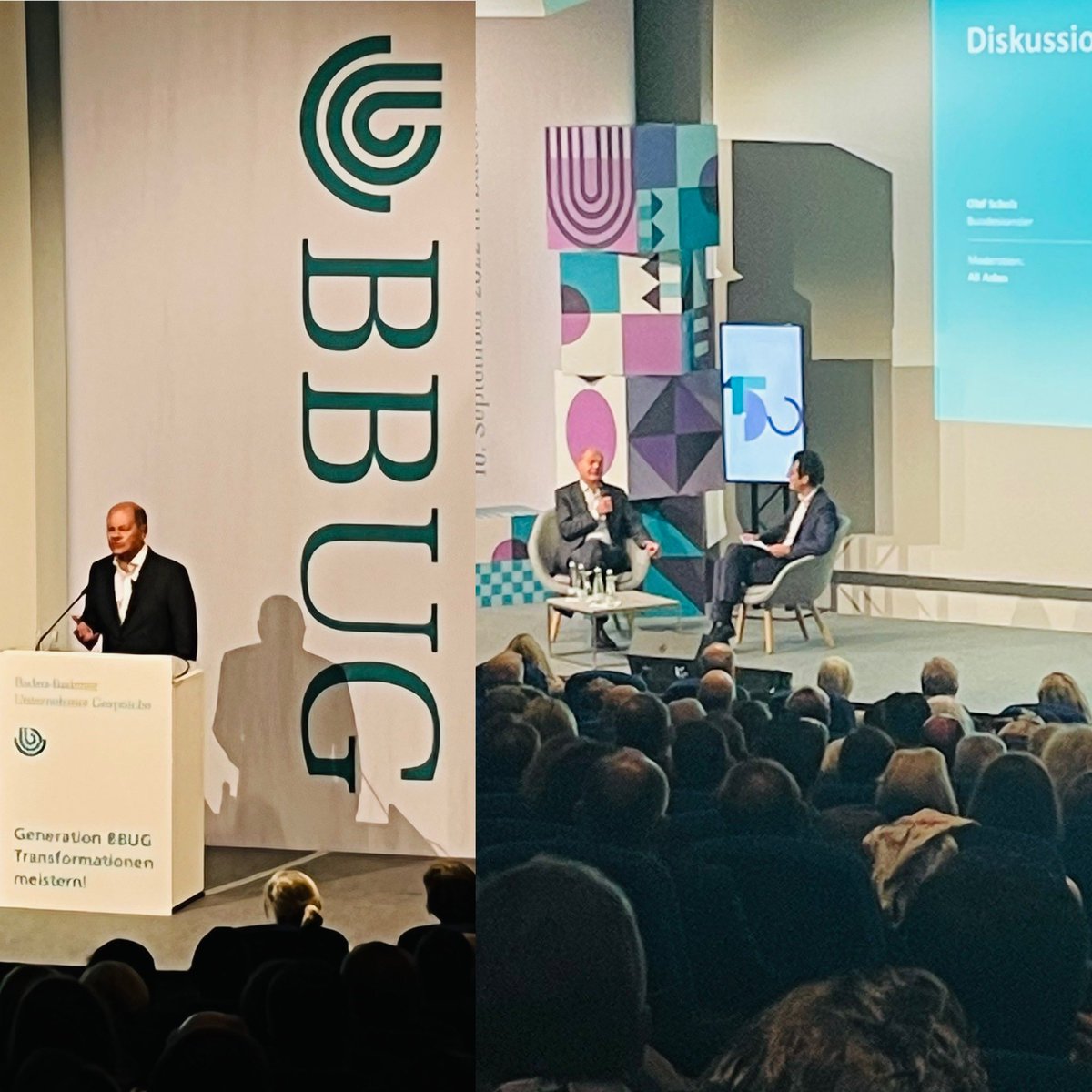 michaelwedell's tweet photo. „Ohne die langfristigen Linien verzettelt man sich Tagesgeschäft. Sonst schafft man die nächste Kurve, aber dahinter ist eine Wand.“ @Bundeskanzler Olaf Scholz beim #BBUG150 Jubiläum. #BBUG https://t.co/j70zerFIYj