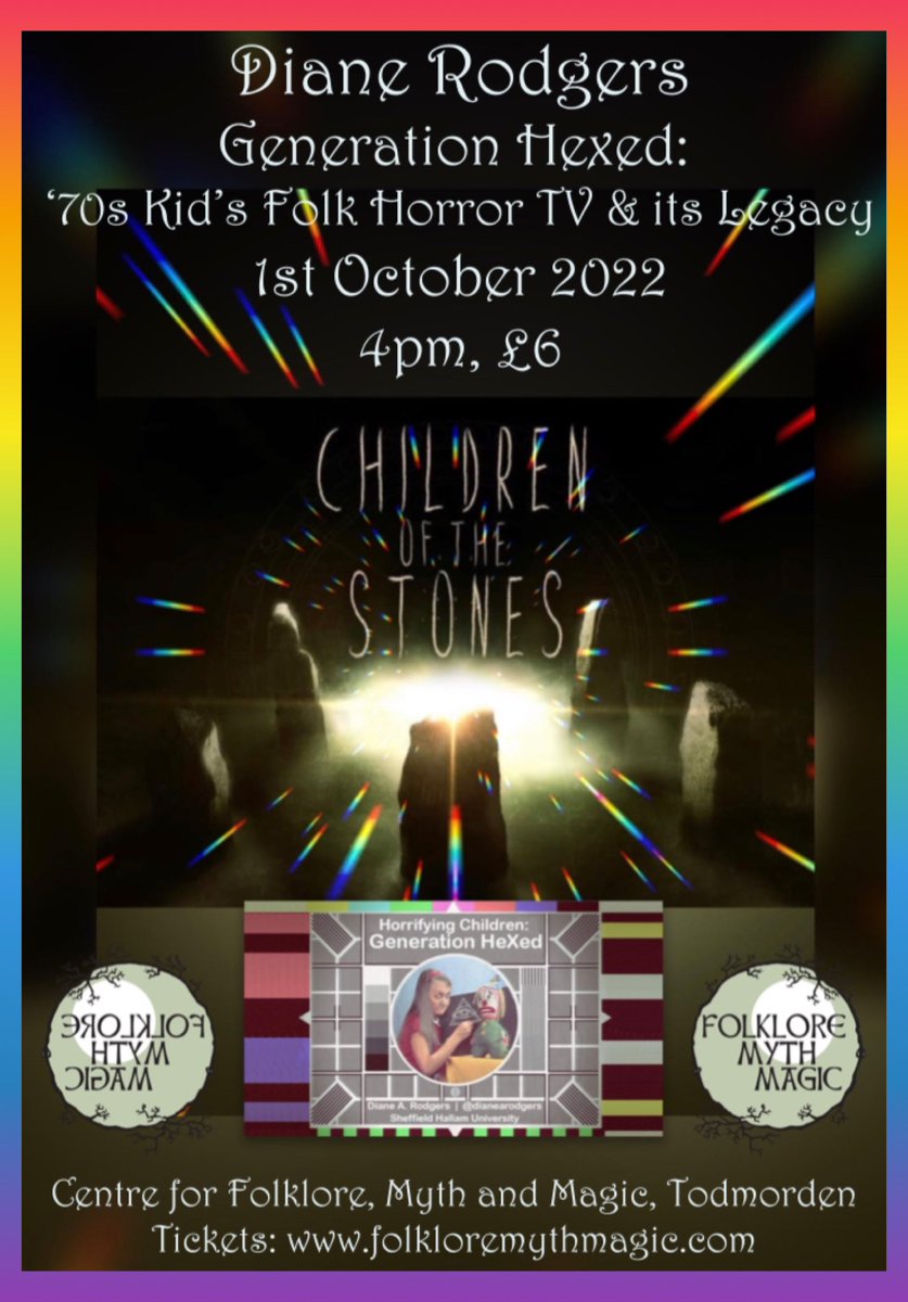 CentreMyth's tweet photo. 1st October, Todmorden
⚡️
Diane Rodgers- Generation Hexed: ‘70s Kid’s Folk Horror TV and its Legacy @DianeARodgers
⚡️
Tickets and more info- https://t.co/hiGkObU2sx
#folkhorror #TV #hauntedgeneration https://t.co/8nUXkIOM2V