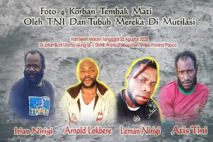 Ini foto 4 orang warga sipil yang di Mutilasi oleh angota TNI di timika.
