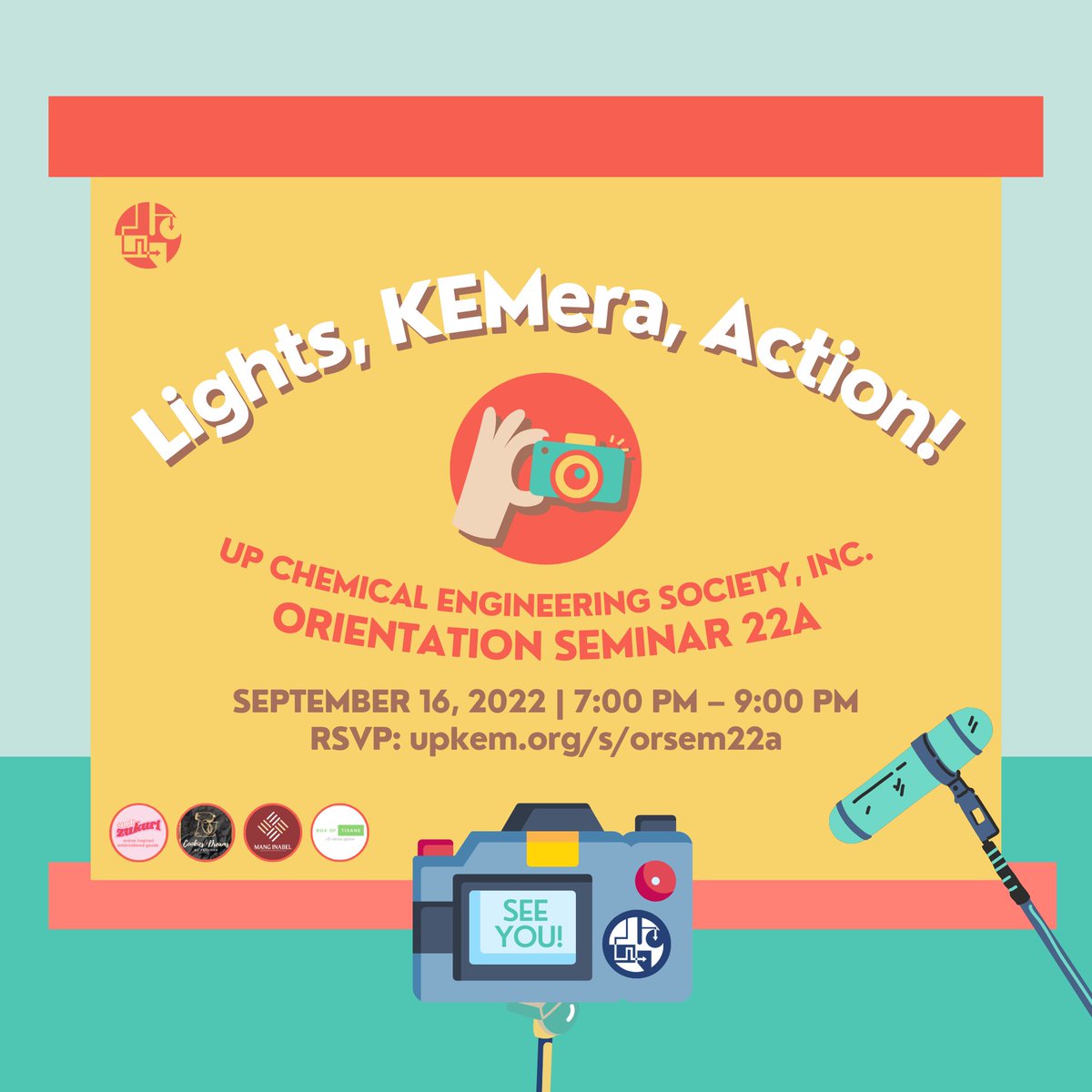 upkem's tweet photo. This September 16, we invite you to 𝗟𝗶𝗴𝗵𝘁𝘀, 𝗞𝗘𝗠𝗲𝗿𝗮, 𝗔𝗰𝘁𝗶𝗼𝗻!: UP KEM Orientation Seminar 22A. Are you ready to create and capture lifelong memories with UP KEM? RSVP now: https://t.co/X7Whzo0fn7. 

See you there!

#OrSem22A
#LightsKEMeraAction https://t.co/APxsHNZQJy