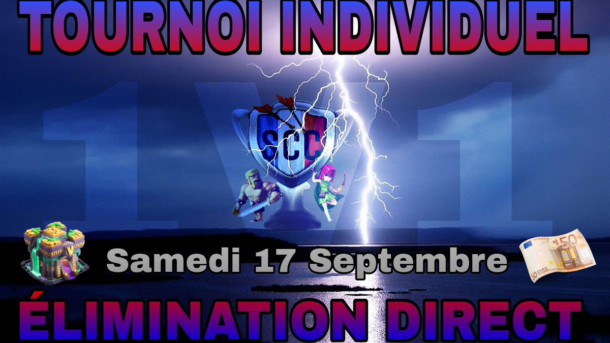 RDV Samedi 17 septembre pour notre tournoi 1v1 th14 💪🏆 
50€ de cash prize 💰
Inscriptions sur Discord !
discord.gg/pAudpgHsZG