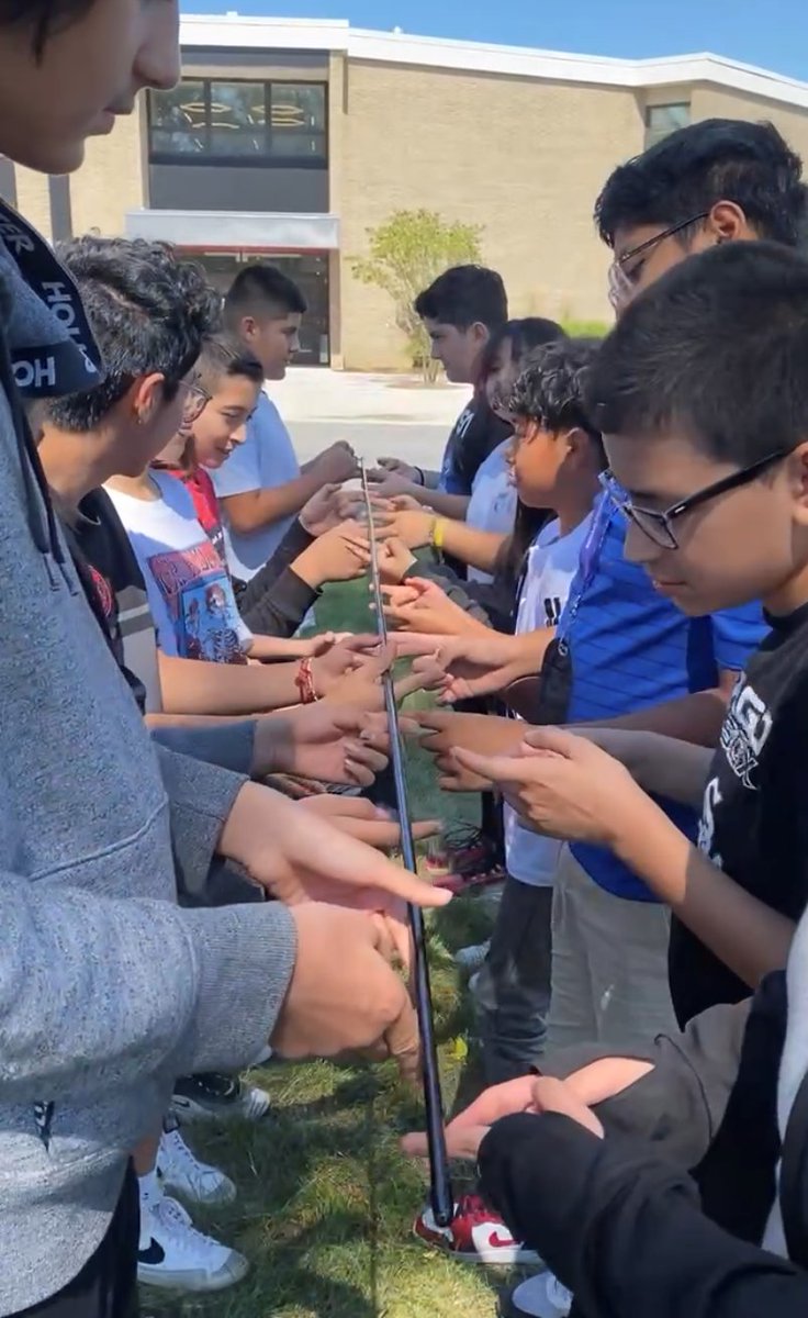 Team 7-3 ASE Classes are team building with a successful Jenga design and the frustrating attempts to control the Helium Stick! #ITJHS #BeBrave #ASD4All <a href="/itbebrave/">Indian Trail</a>