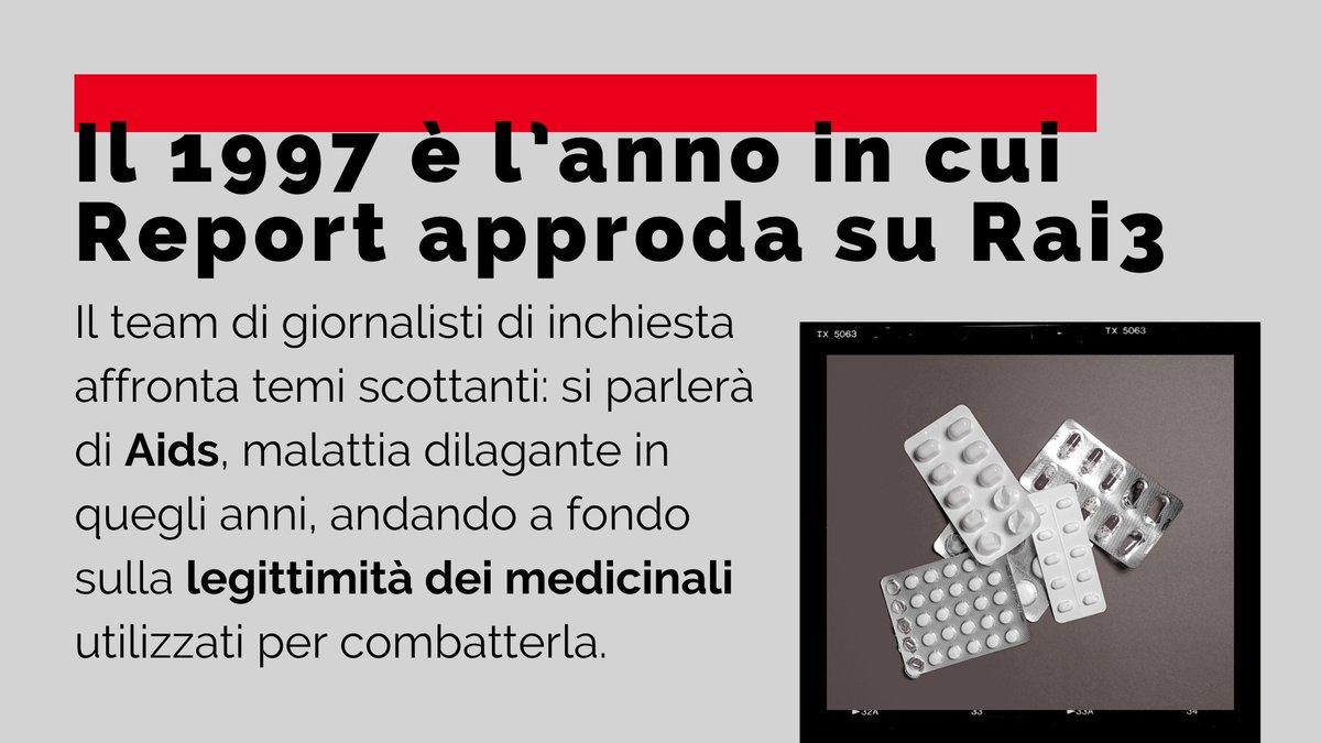 reportrai3's tweet photo. 🔥1997 #Report approda su #Rai3: si parlerà di #Aids, andando a fondo sulla legittimità dei medicinali utilizzati per combatterlo. E poi la discussa questione della #fusionefredda. Infine un lavoro sull'#auditel e su come influenza la programmazione TV (anche quella Rai)👇 https://t.co/KfAd4QsnI7