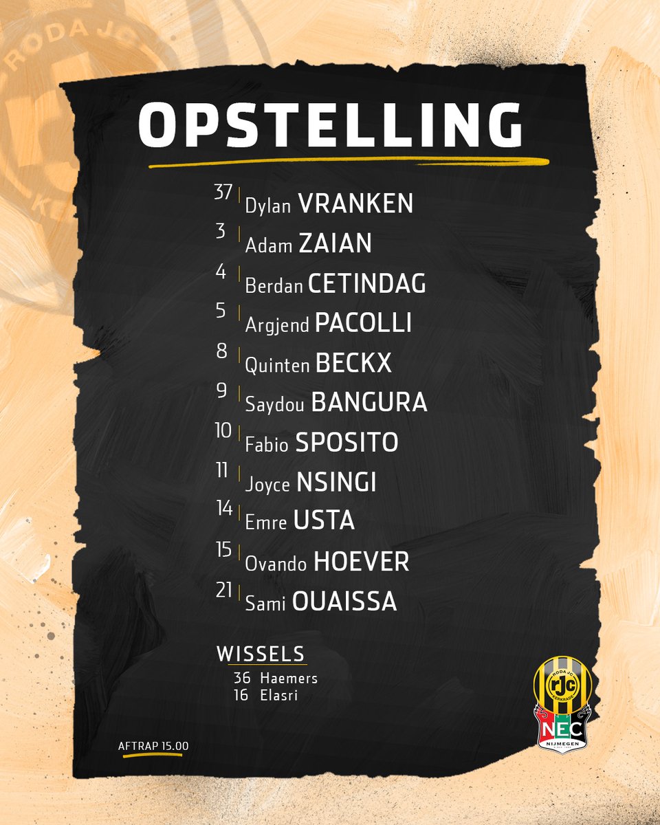 RodaJC_Academie's tweet photo. Roda JC O21 verschijnt met de volgende 𝗟𝗜𝗡𝗘-𝗨𝗣 aan de aftrap vandaag! 👇🏻

#RODNEC #RodaJC https://t.co/Tlni2Y0hJE