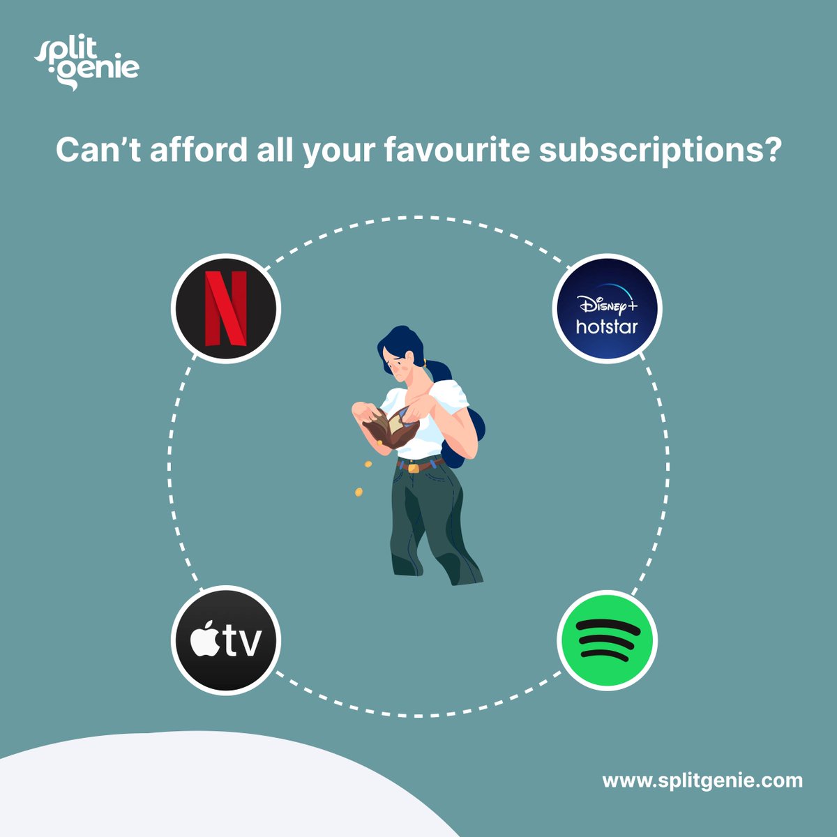 SplitGenie's tweet photo. Can't afford all you favorite subscriptions? ๐ญ
Visit https://t.co/vqbZ88oaZj and split all your subscriptions with other and save up to 80%! ๐
#splitgenie #money #savings #netflix #hotstar #disneyplus #hoichoi #primevideo #canva #office365 #canva #Bhramhastra #startup #india https://t.co/sPi4rTDA8j