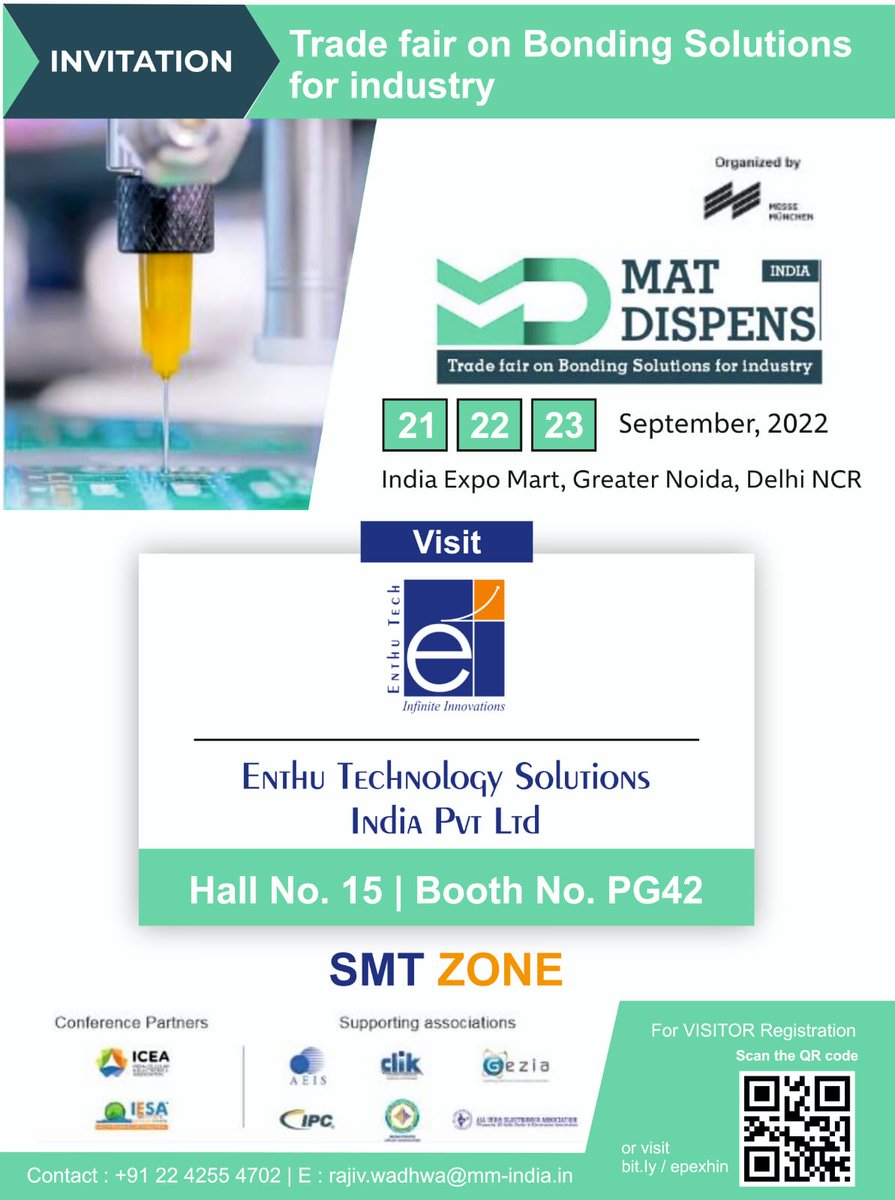enthutechnology's tweet photo. Join an exchange of inspiring new perspectives that tackle the greatest challenges and opportunities of our time, from climate to connectivity, space exploration to the future of human health, and much more
#enthutech #electronicaindia #expo2022 #bonding #matdispens #tradefair https://t.co/eIOSqwibeZ