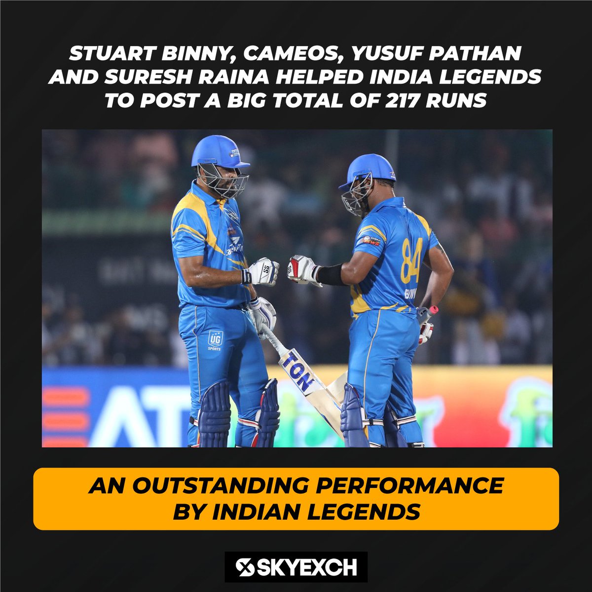 Yusuf Pathan and Suresh Raina helped India legend to score 217 runs.

#LegendsLeagueCricket #BossLogoKaGame #BhilwaraGroup #SkyExchCricket #SkyExchSport #T20Cricket #SachinTendulkar #SouthAfricaLegends #IndiaLegends #skyexch #RoadSafetyWorldSeries
