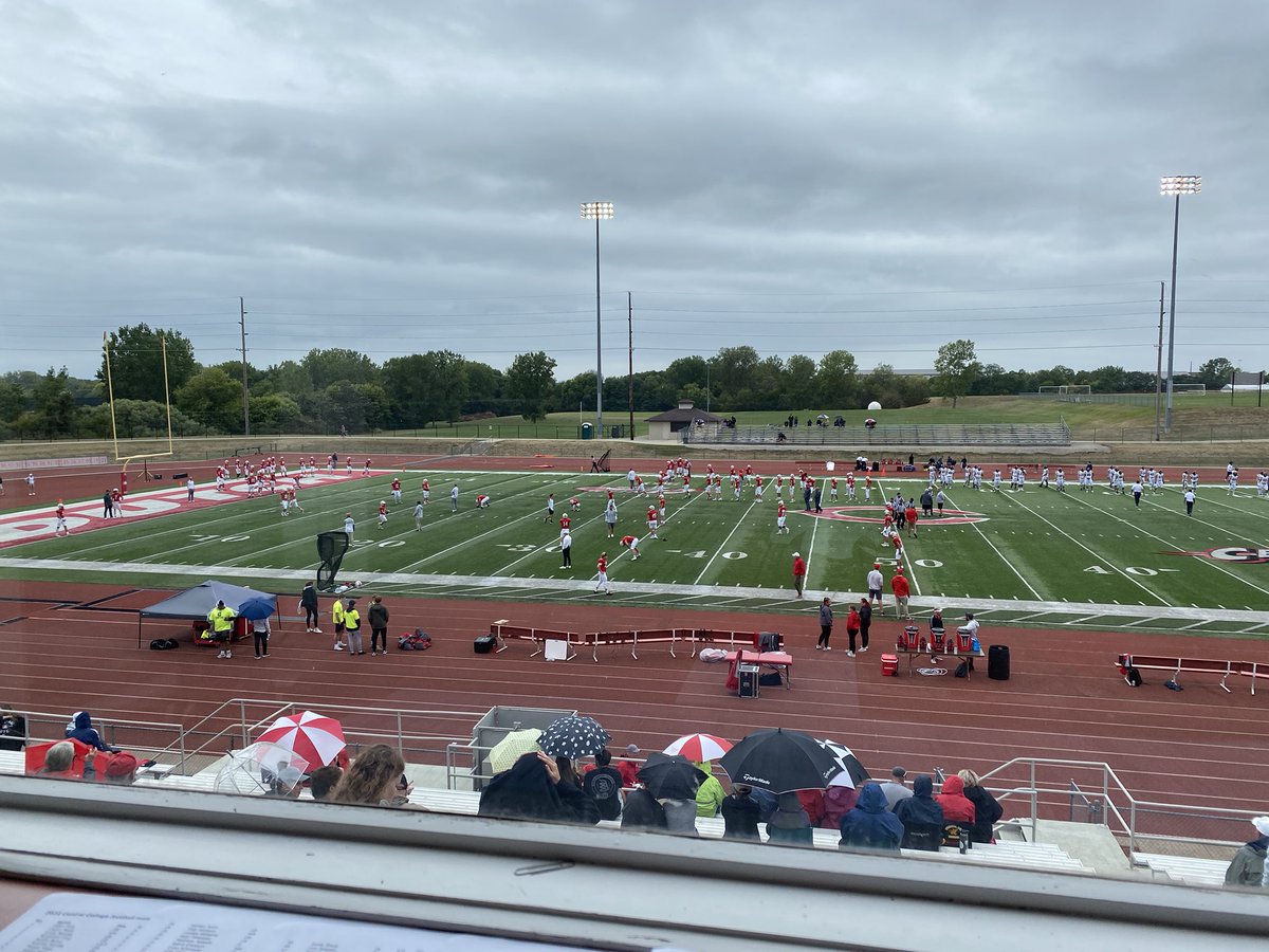 PardockAnnounce's tweet photo. Can’t promise you the rain, rain will go away, but I can definitely tell you the #Dutch have come to play! Come on out and support @CUI_Football as they take on @UWEauClaire at 1:00! #LetsGoDutch https://t.co/1ZtIKw2IEc