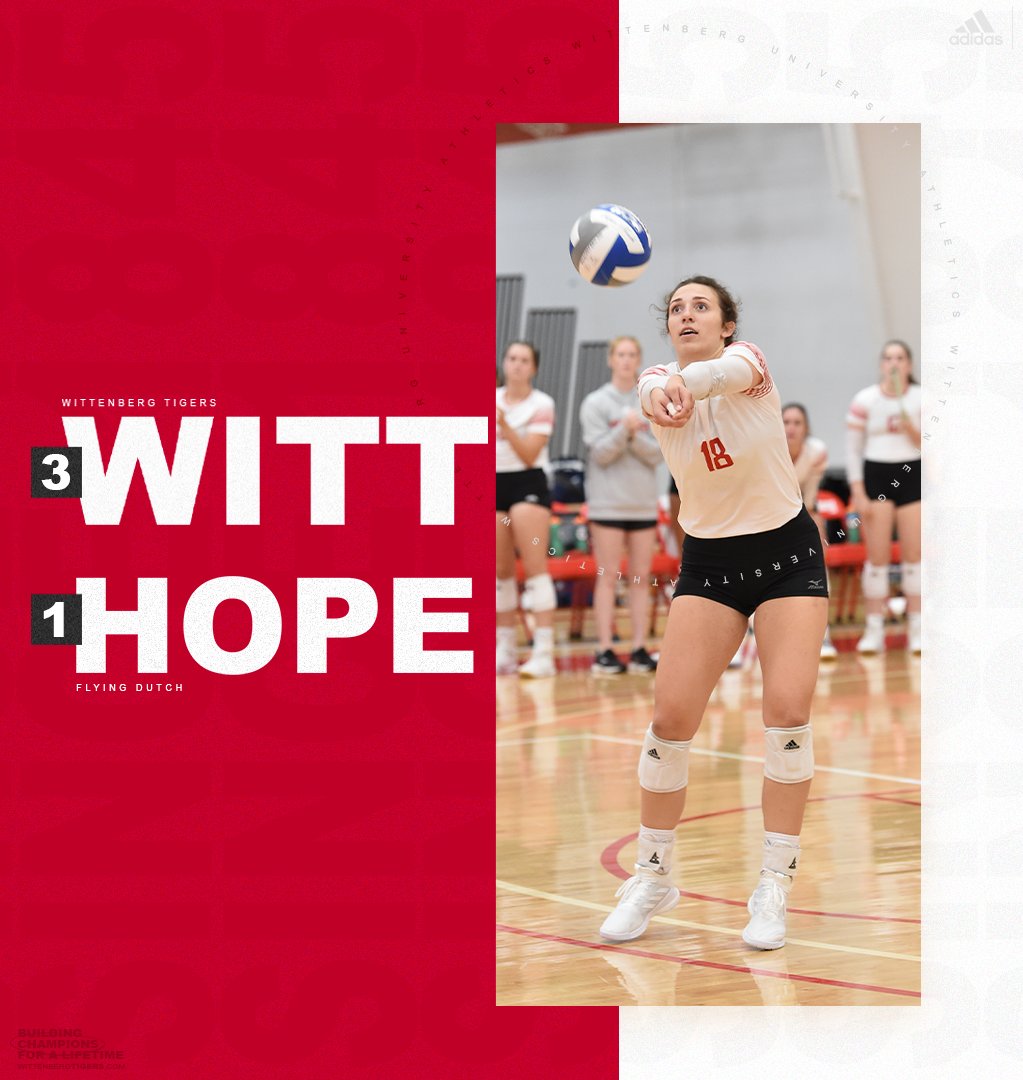 WittAthletics's tweet photo. The Tigers pick up their second big 𝗪𝗜𝗡 of the weekend! Wittenberg took down the #6 Hope College 3-1 and are currently competing in their second match of the day against Albion. #TigerUp https://t.co/ij7bhMt4Y9