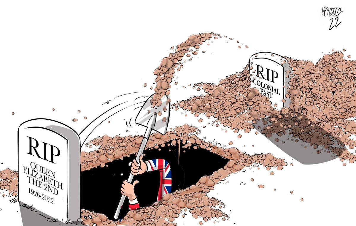 IDIFLE's tweet photo. P1:

Photo credit: Kenya Daily Nation Newspaper Cartoon. 

My commentary:

While the world was trying very hard to forget about colonialism, the passing of the Queen has made people to dig into her past participation of colonialism. https://t.co/wPwHdmNwDM