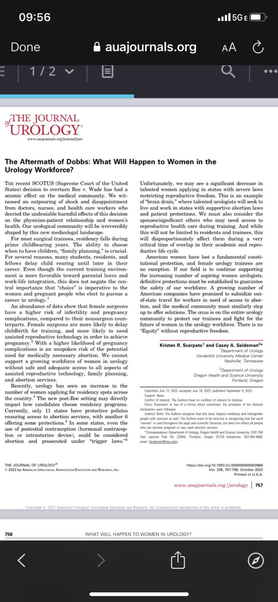 ✴️Please read our thoughts in the aftermath of Dobbs on women in Urology Workforce. ✴️ Writing this editorial for @JUrology with @Scarps_kristen was important to me, as well as therapeutic. Abortion is health care ‼️
