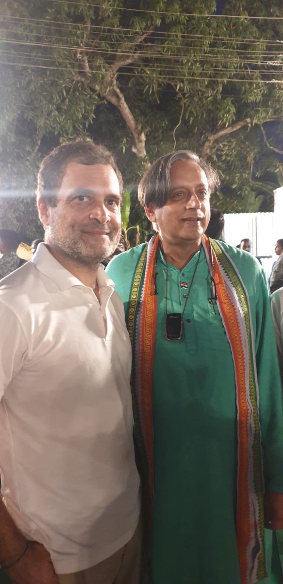 Welcomed @rahulgandhi to Kerala on his arrival from Tamil Nadu. He’s drenched with sweat but cheerful and upbeat. Looking forward to joining him in the #BharatJodoYatra from 7 am tomorrow!