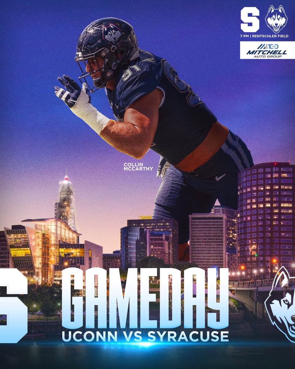 UConnFootball's tweet photo. Gameday at The Rent ‼️

Kickoff at 7 PM - See you there 😉 

#HuskyRevolution https://t.co/tVfSNGyZCr