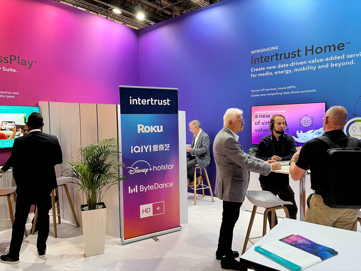 IntertrustTech's tweet photo. Straight from #IBC2022, here’s a glimpse of team @ExpressPlayDRM at work, at booth #5-D66.
Drop in to get a live demo of #IntertrustHome, and so much more.
You can request a meeting by emailing us at ibc2022@intertrust.com
#ExpressPlay #IBC #IBC2022 #ExpressPlaybyIntertrust https://t.co/nZgNuhyApe