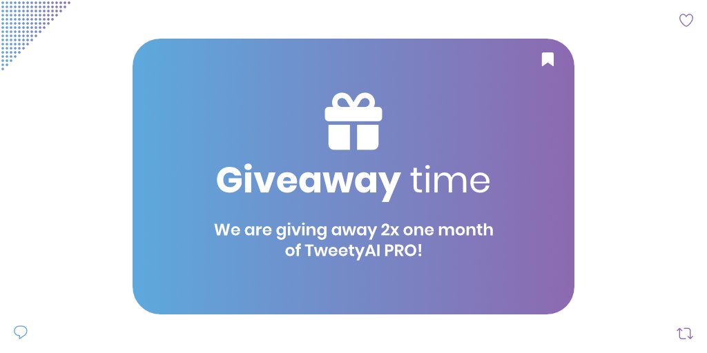 realTweetyAI's tweet photo. Celebrating 1 year of TweetyAI with a #GIVEAWAY. We're giving away 1 month of TweetyAI PRO to 2 lucky winners! ๐ฅณ
How to enter:
- follow us so we can DM you if you win
- like and retweet
- generate a tweet on https://t.co/c7OPi7F5X9 and share it on Twitter with hashtag #tweetyai https://t.co/0ami5lpd96