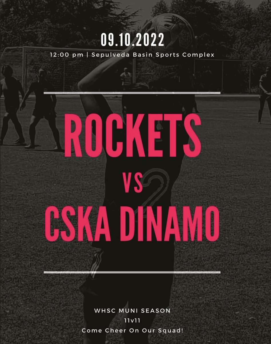wehosoccer's tweet photo. We’re back! Show some love for our WHSC Rockets as they take on CSKA Dinamo today at 12:00 p.m. at Sepulveda Basin! #WHSC #Soccer #LGBTQ #SoccerAlly https://t.co/x3dGqeNIDV