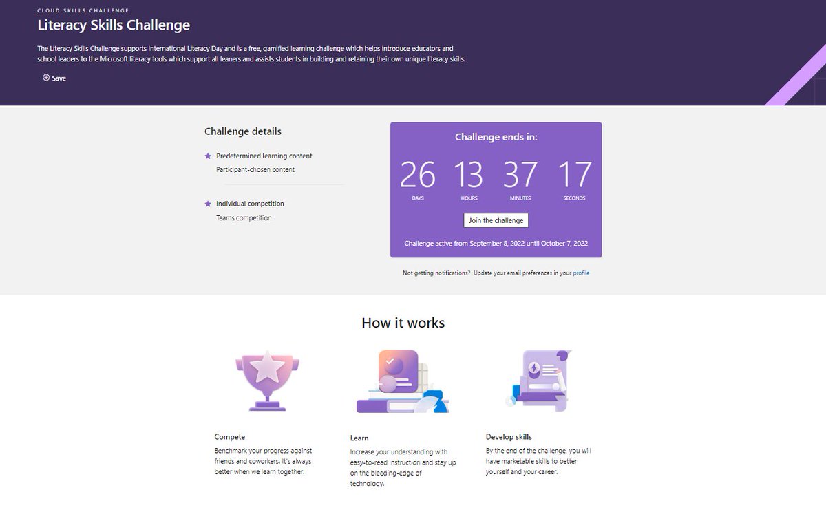 mtholfsen's tweet image. Want to try out our just launched literacy skills challenge? The Literacy Skills Challenge is a free, gamified learning challenge that helps introduce educators &amp;amp; school leaders to the Microsoft literacy tools 

Sign up 👉 docs.microsoft.com/en-us/training…

#edtech #MIEExpert #MicrosoftEDU