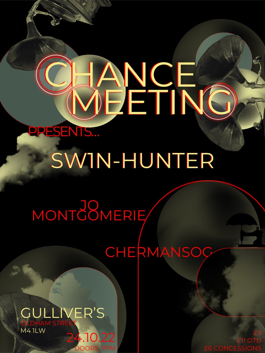 chncemeeting's tweet photo. Mon 24th October
SW1n-Hunter / Jo Montgomerie / Chermansog at Gullivers
£9 advance / £11 OTD / £6 unwaged

https://t.co/DRHYXhd5GN https://t.co/duvgIhZbel