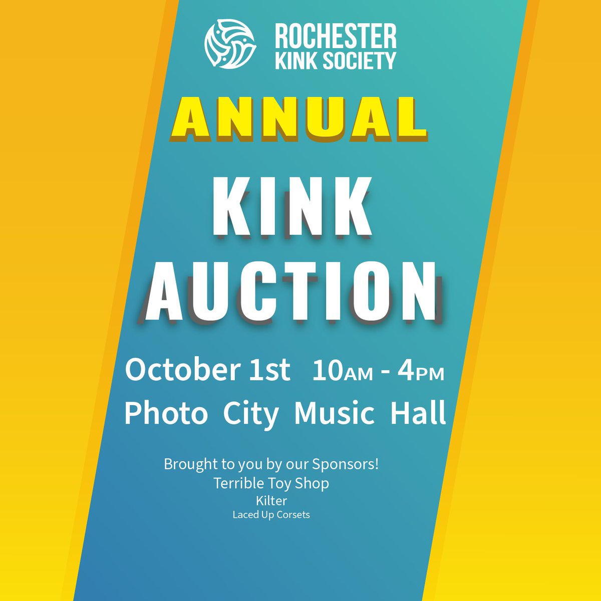 Come join us on October 1st for our 26th Aunnual Kink Auction sponsored by <a href="/TerribleToyshop/">Terrible Toyshop</a> Kilter and <a href="/LacedUpCorsets/">LacedUp Corsets</a> !