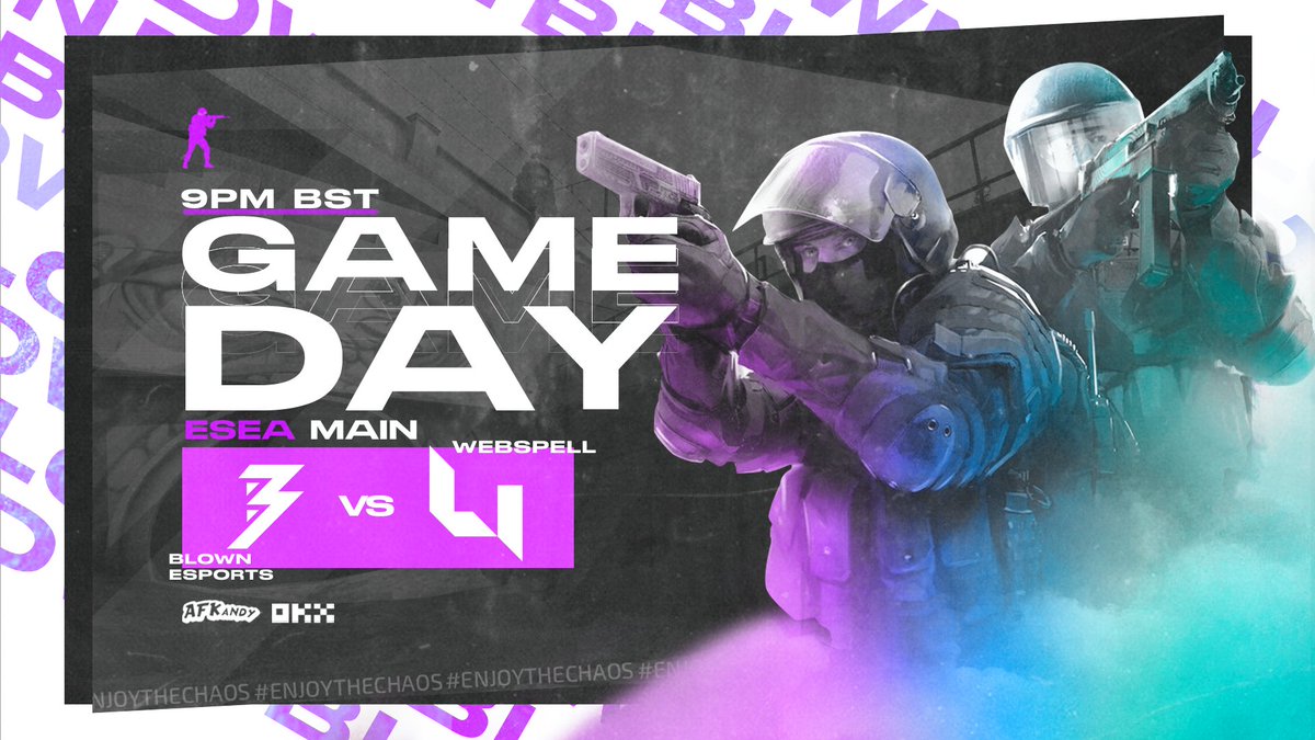 Currently at a 5-5 <a href="/ESEA/">ESEA League</a> Main run, can the team take the win and go three games undefeated? 

🆚 @webSPELL_GAMING 
⏰ 9PM BST
🎙️ <a href="/ba_birdy/">Tom “BIRDY” Oakley</a> &amp; <a href="/hardyg_/">Hardy</a>
📺 twitch.tv/blownesports

Keep updated at @BLOWNupdates⚔️ 

#EnjoyTheChaos #BLOWNCS