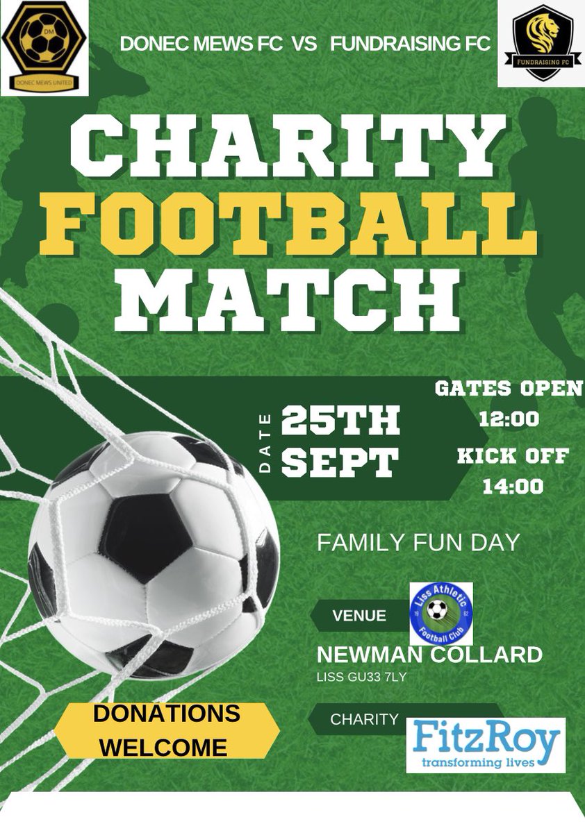 Fundraising_FC's tweet photo. This weekends cancelled charity event will now take place on the 25th https://t.co/MmXpdRhops