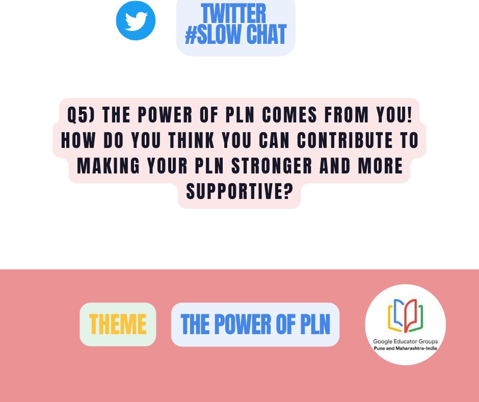 GEG Pune and Maharashtra (@gegpune) on Twitter photo 🥳Now, it's time for the last question!
✅How do you think you can make your PLN stronger?
✅Begin your answer with "A-5" and tag #gegpune and #gegprogram <a href="/HonapReshma/">Reshma Honap</a> <a href="/RitikaTyagi06/">Ritika Tyagi</a> <a href="/BapatMukul/">Mukul Bapat</a> <a href="/GegProgram/">Google Educator Groups</a> 🥳Now, it's time for the last question!
✅How do you think you can make your PLN stronger?
✅Begin your answer with "A-5" and tag #gegpune and #gegprogram <a href="/HonapReshma/">Reshma Honap</a> <a href="/RitikaTyagi06/">Ritika Tyagi</a> <a href="/BapatMukul/">Mukul Bapat</a> <a href="/GegProgram/">Google Educator Groups</a>