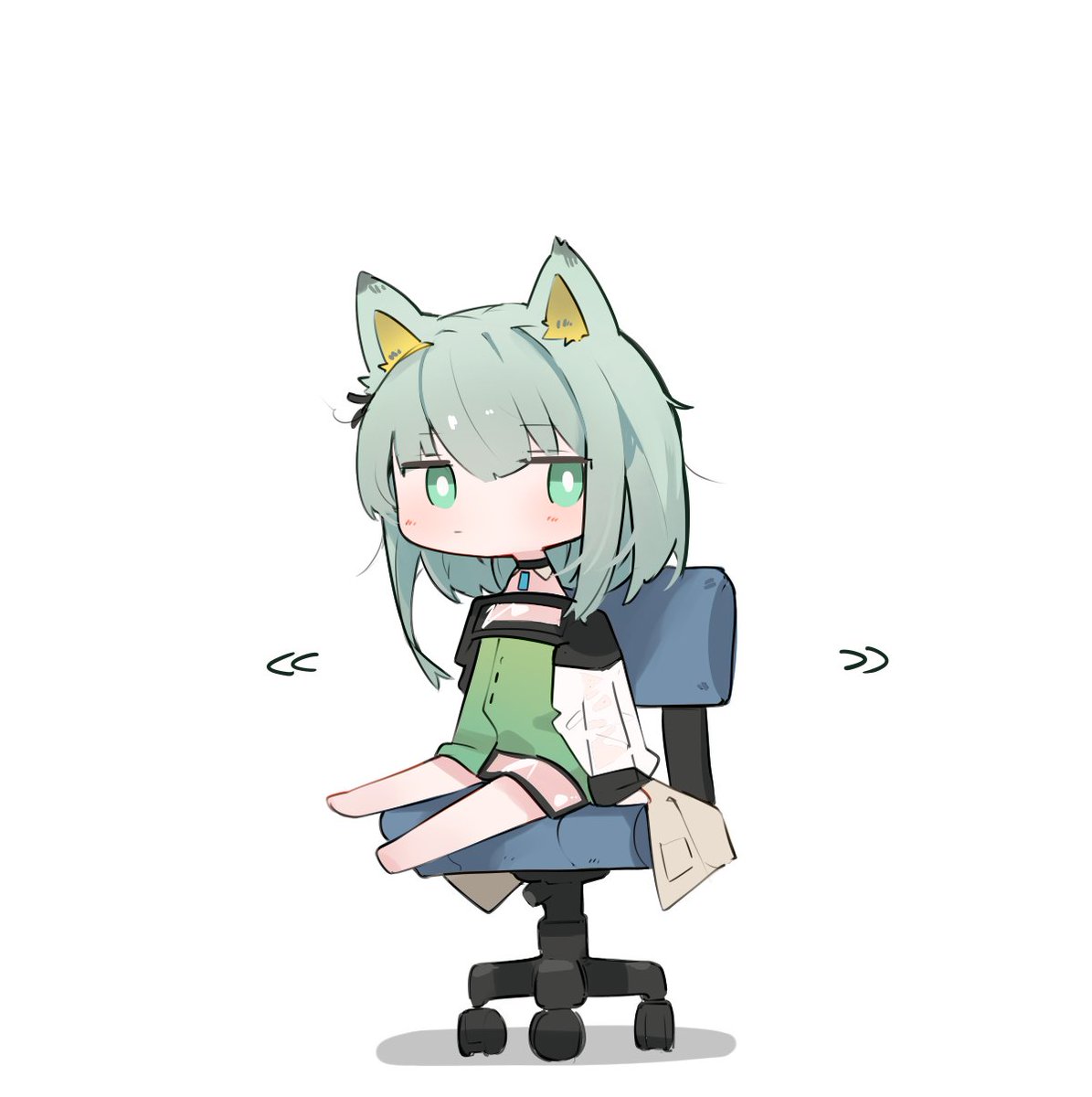 kal'tsit (arknights) 1girl animal ears green dress solo dress sitting green eyes  illustration images