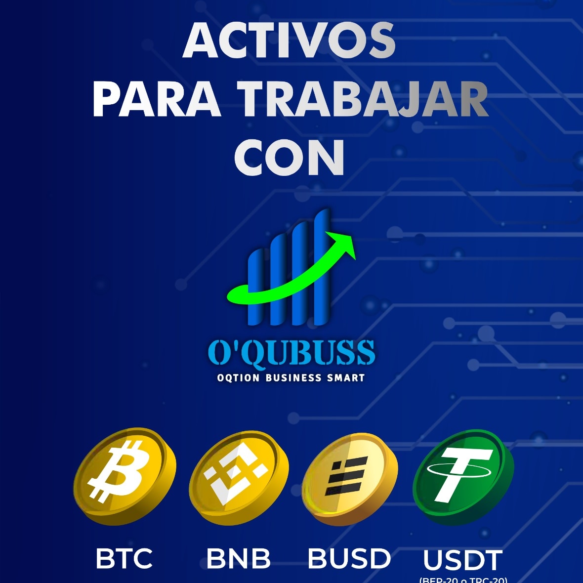 oqubuss's tweet photo. Trabajamos con los activos mas usados en el ecosistema cripto, BITCOIN, BNB y dos stablecoins como lo son BUSD y TETHER bajo dos redes TRC-20 y BEP-20. O'QUBUSS.
.
#liderazgo #familia #economiadigital #btc #criptos #criptomonedas #cambio #business #trading #mercados #tether #USDT https://t.co/12hA6UkBZQ
