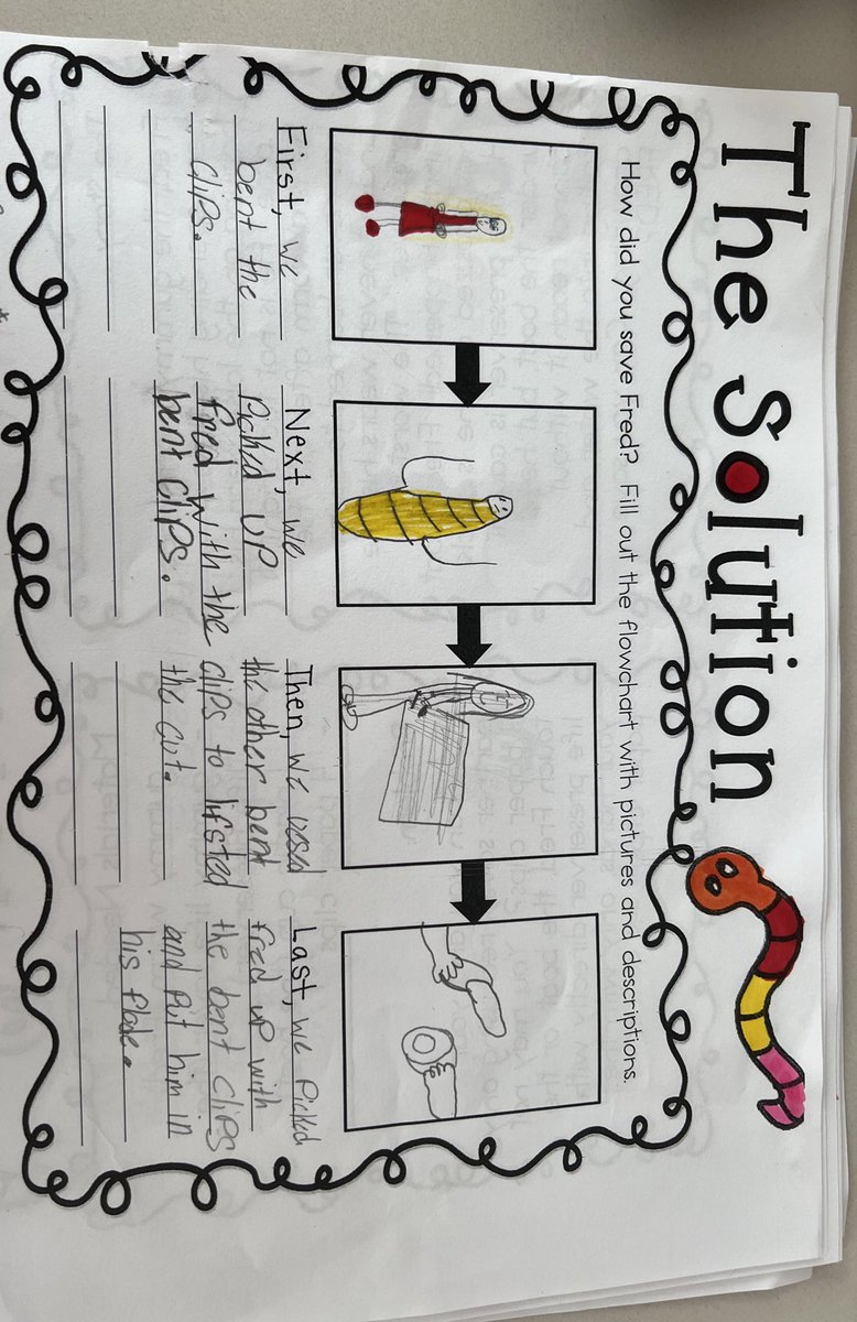 mrstyrrellteach's tweet photo. After saving Fred, students sequenced the steps they took in order to save him. Check out this awesome writing and drawing! 😍 https://t.co/r8DQNwmjJb
