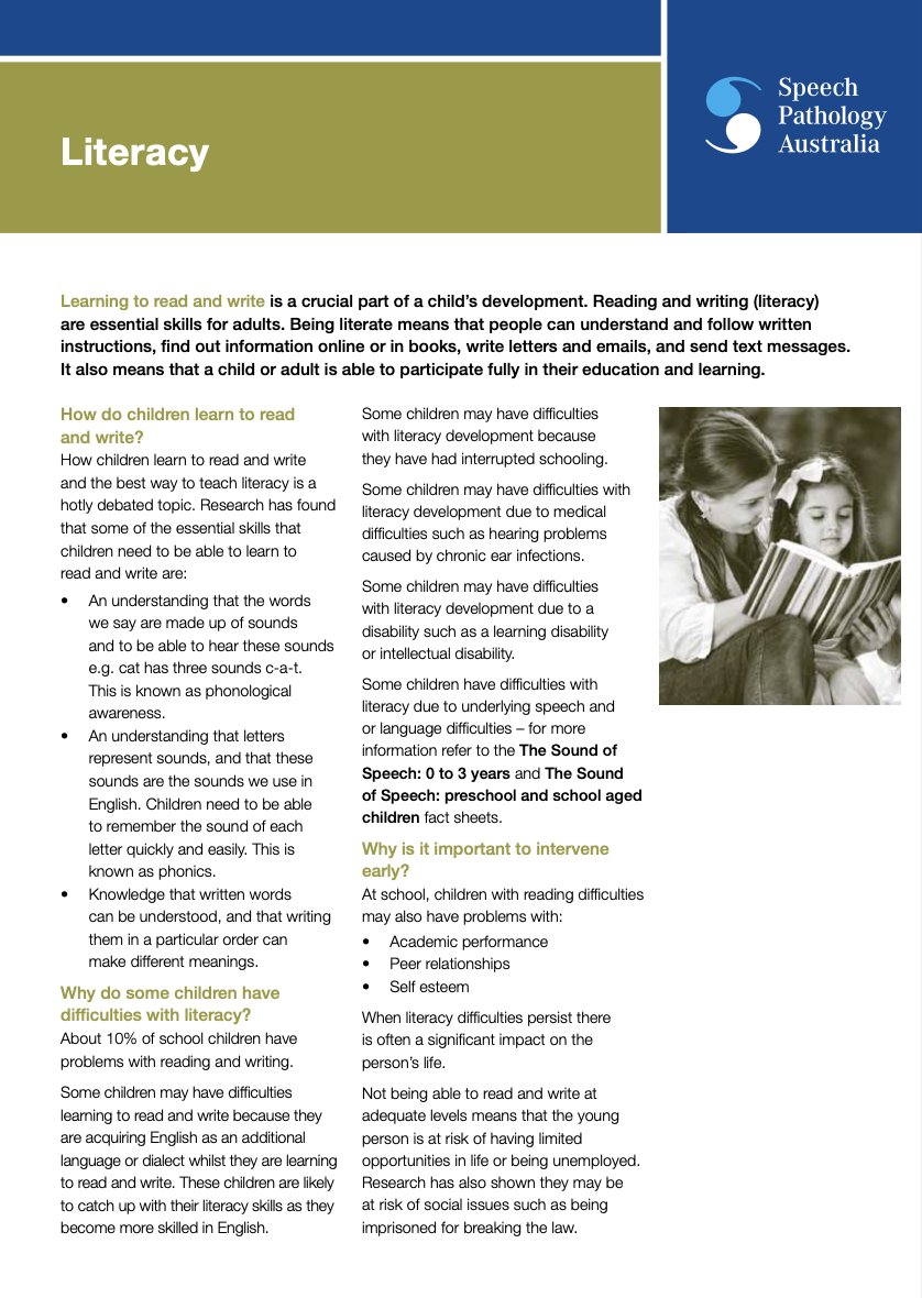 alysha_prasad's tweet photo. Last week was Literacy week! This fact sheet from @SpeechPathAus has provided me with considerations on how literacy impacts an individuals everyday life, and how Speech Pathologists can best support them! #SLP2B #Literacy #Education https://t.co/nkPFN4oOSo