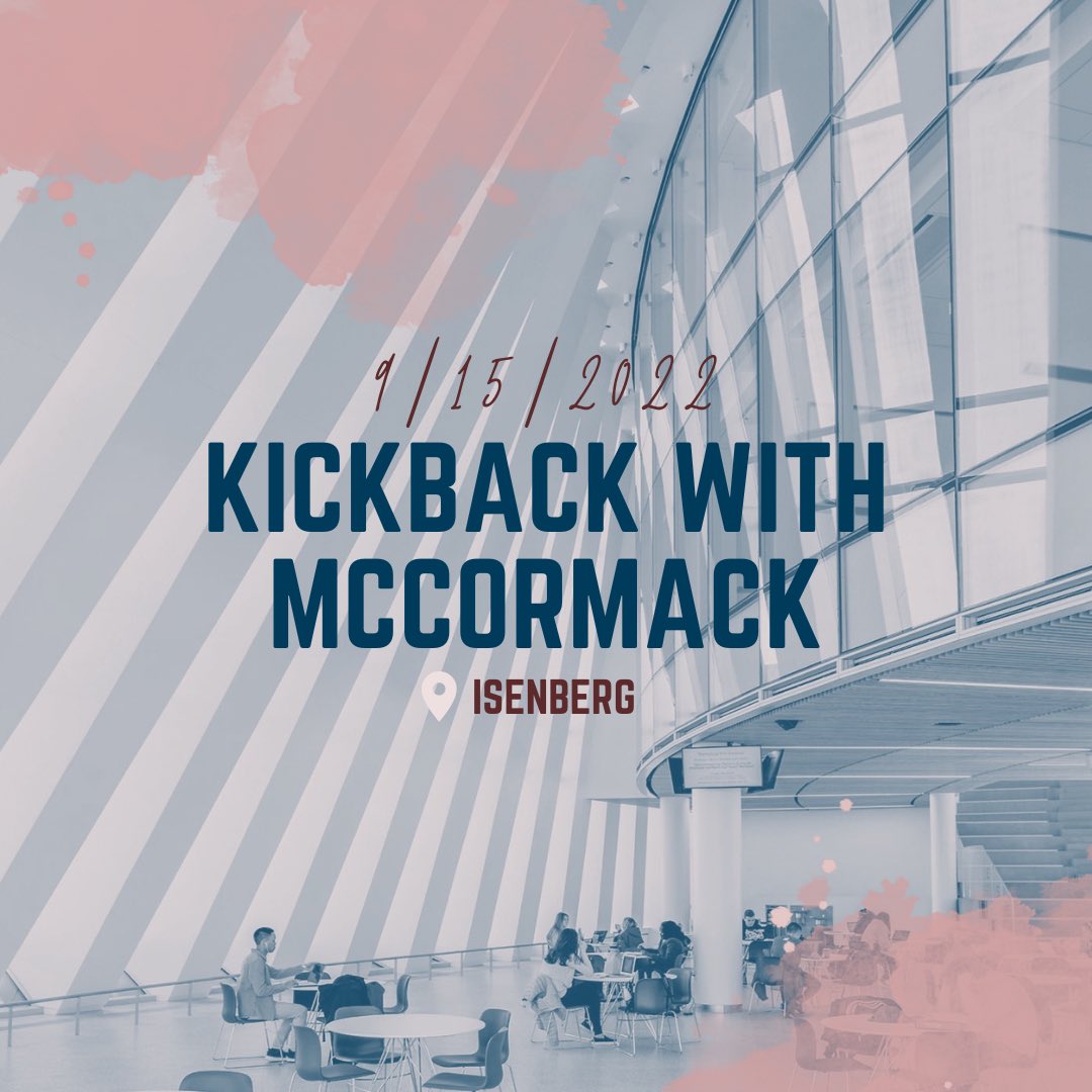WISMUMASS's tweet photo. School is back in session so that means once again WISM will be hosting our Kickback w/ McCormack event at Isenberg. We invite the sport majors to attend the event Thursday, September 15th at 5:30. Talk to professors in the department, compete in lawn games, and have some pizza! https://t.co/wvwczukWDN